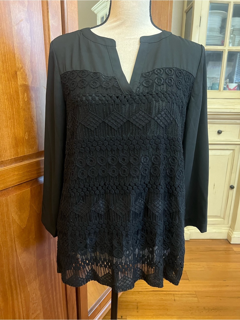 Zac & Rachel Black Lace-Front V-Notch Tunic